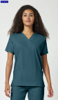 Female Caribbean Blue V-neck Scrub Top with Embroidered Longwood HS Logo and Name - CMA